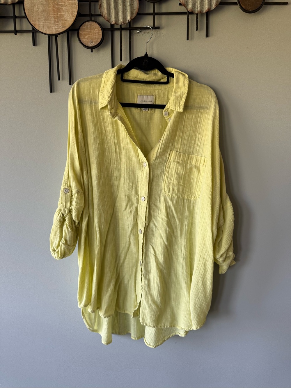 American Eagle Outfitters Light Yellow Button-Down Shirt